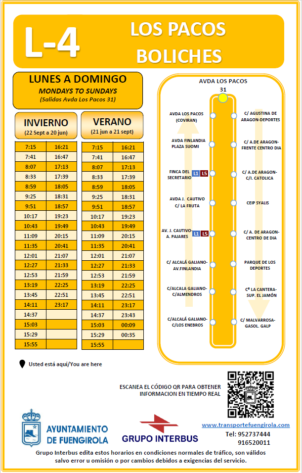 Horarios línea 4