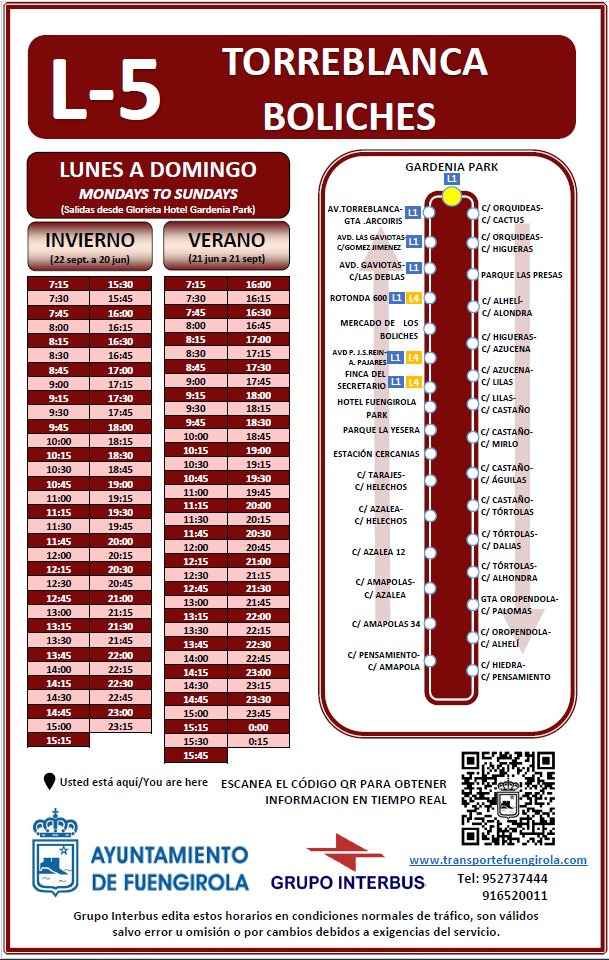 Horarios línea 5